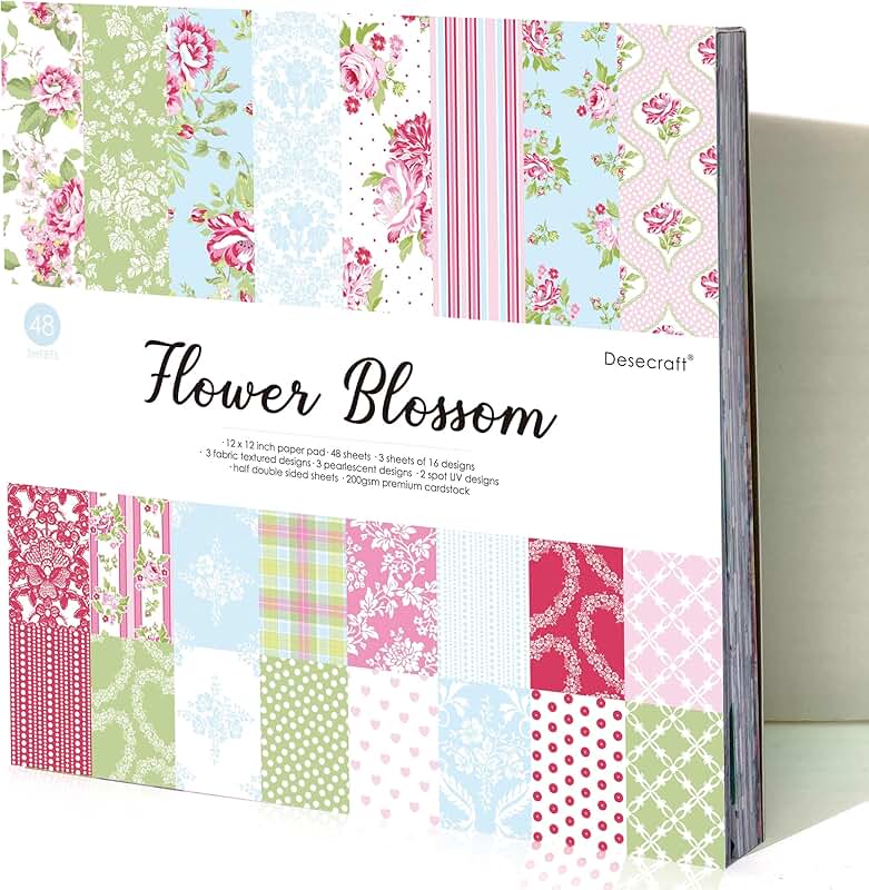48 sheets of 12x12 decorative scrapbook paper with flower blossom design