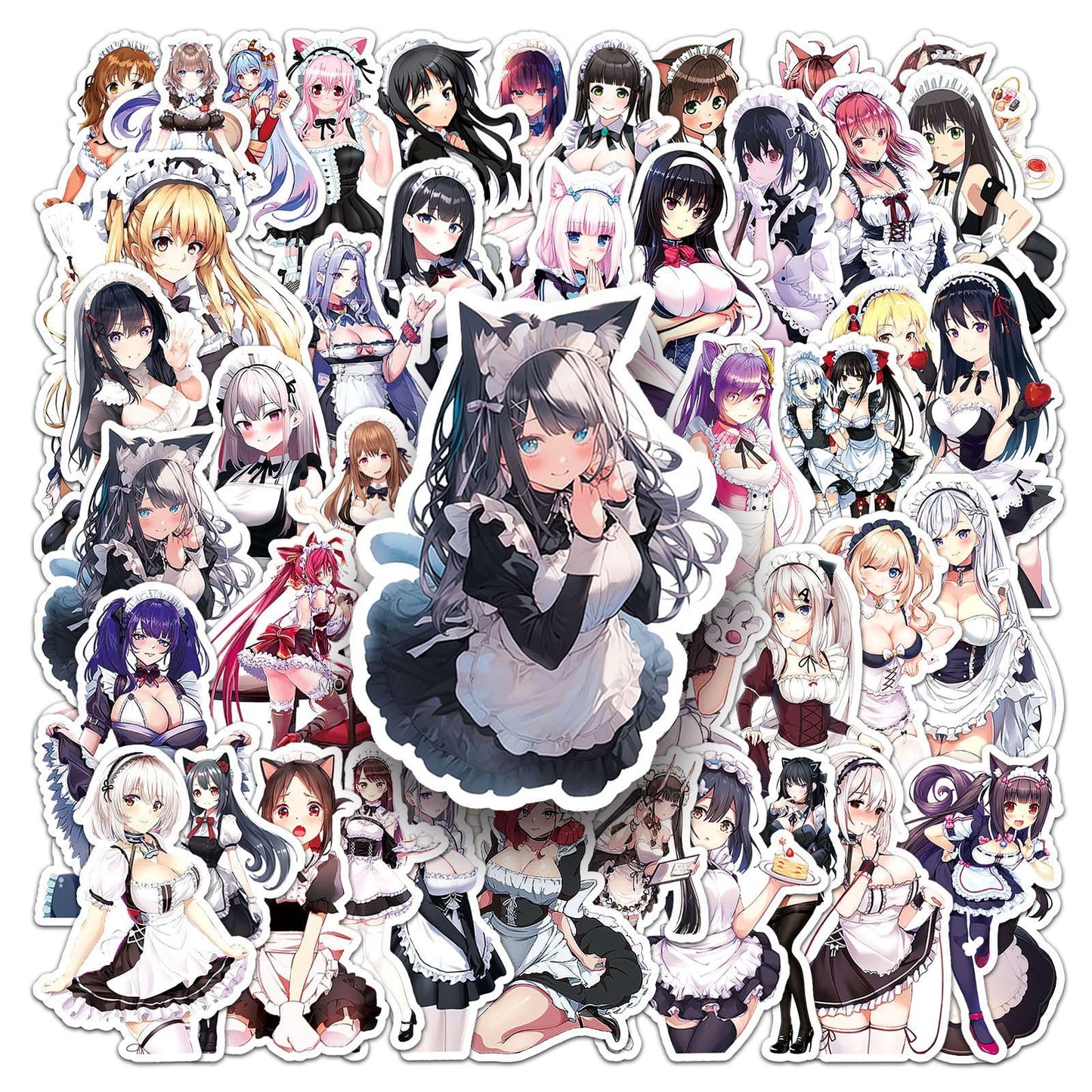 50 Pack Anime Maid Stickers for Water Bottles and Devices