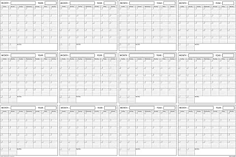 Large 36x48 Erasable Yearly Wall Calendar Poster