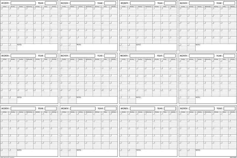 Large 36x48 Erasable Yearly Wall Calendar Poster