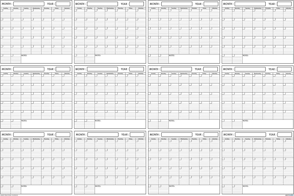 Large 36x48 Erasable Yearly Wall Calendar Poster