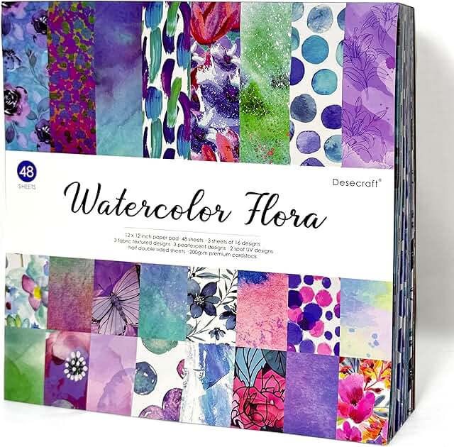 48 Sheets of 12x12 Watercolor Floral Scrapbook Paper