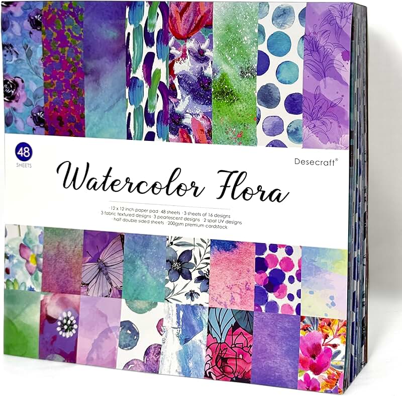48 Sheets of 12x12 Watercolor Floral Scrapbook Paper