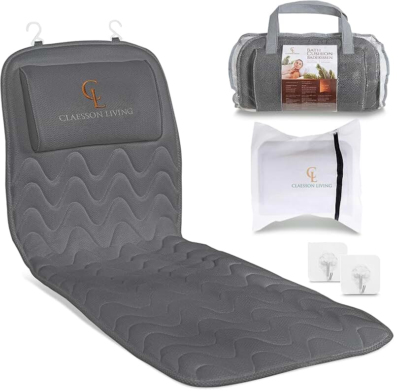 Full Body Bath Pillow with Headrest and Hanging Hooks