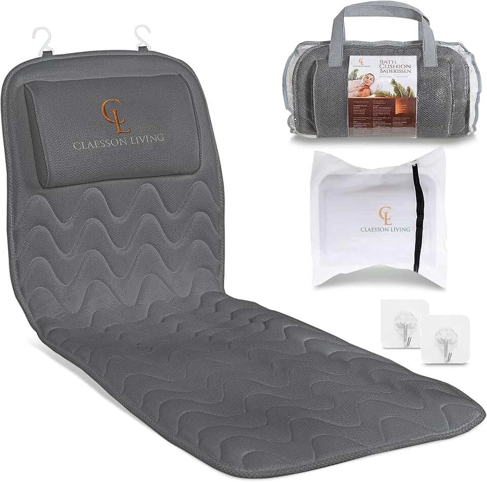 Full Body Bath Pillow with Headrest and Hanging Hooks