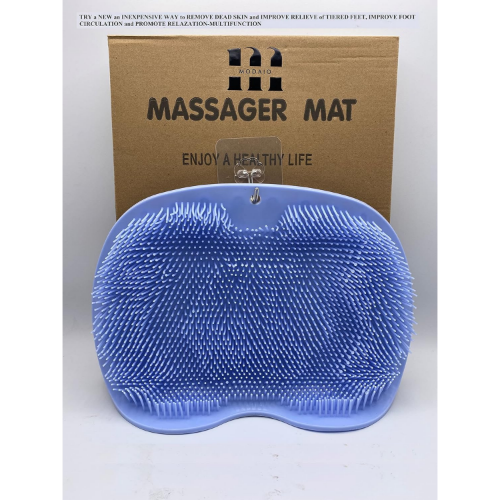MODAIO Non-Slip Multi-Body Massageer and Scrubber for Back, Buttocks, Feet-Scrubber XL Size Mat with Hanger Tag (Sky Blue)