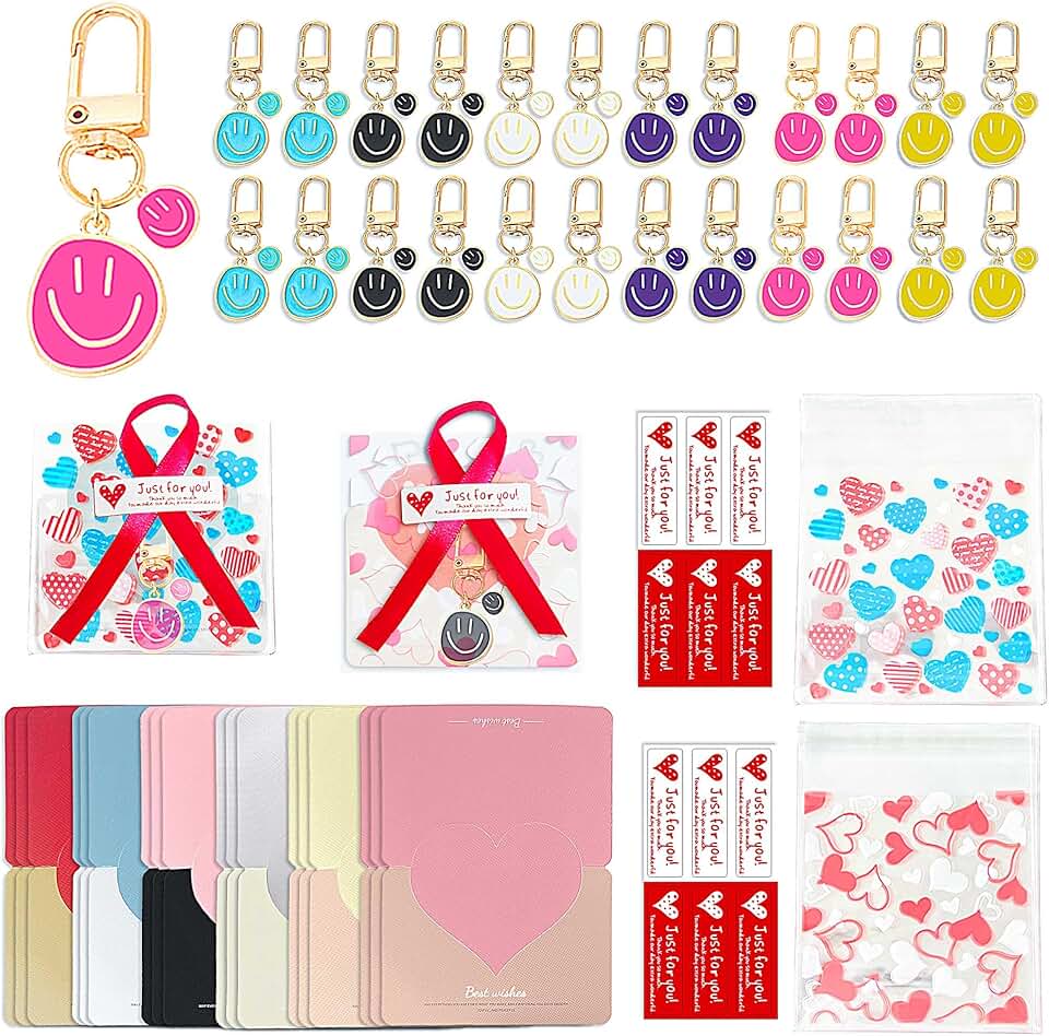 120 Smiley Face Keychains with Heart Greeting Cards