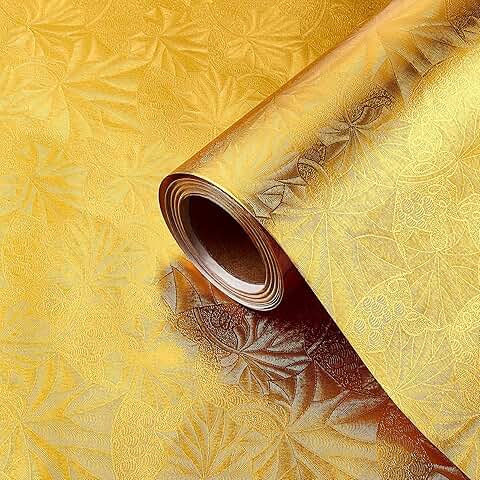 Embossed Floral Metallic Foil Wrapping Paper, 15.7 Inch, Gold