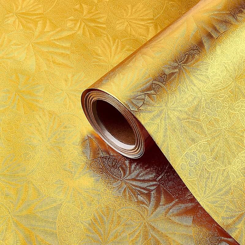 Embossed Floral Metallic Foil Wrapping Paper, 15.7 Inch, Gold