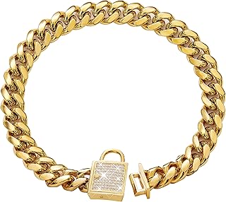 Gold Dog Collar with Zirconia Buckle for Small to Large Dogs