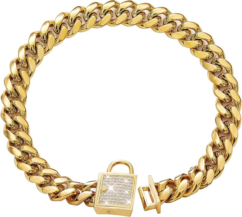 Gold Dog Collar with Zirconia Buckle for Small to Large Dogs
