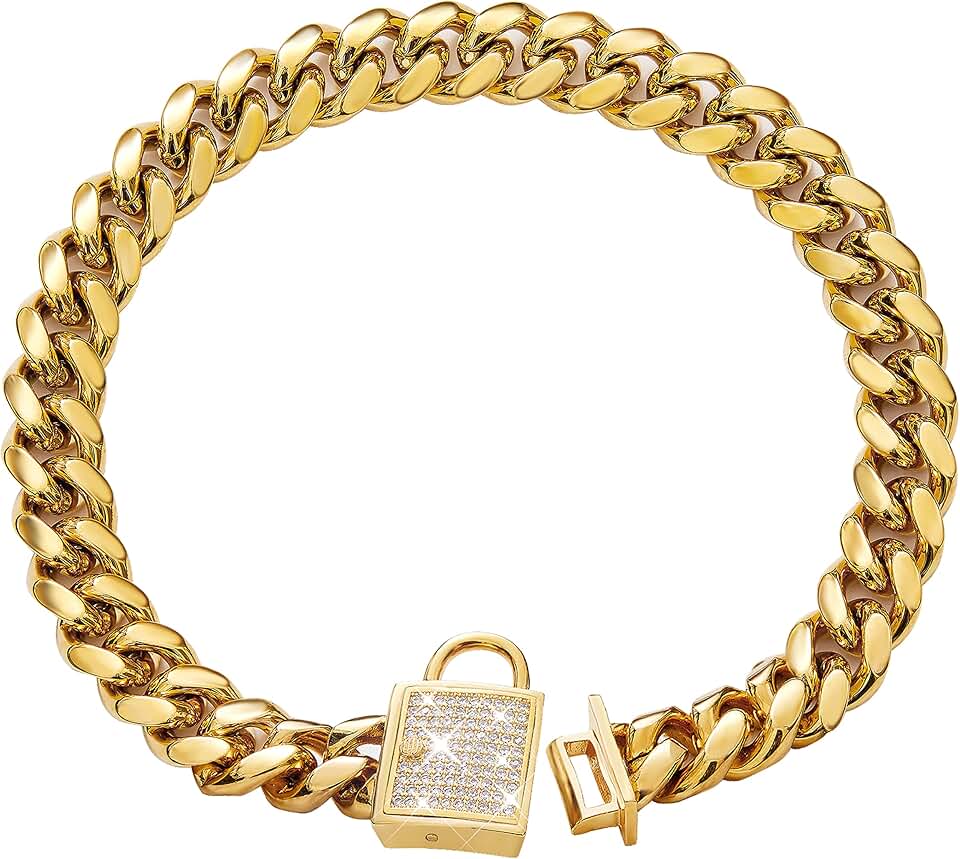 Gold Dog Collar with Zirconia Buckle for Small to Large Dogs