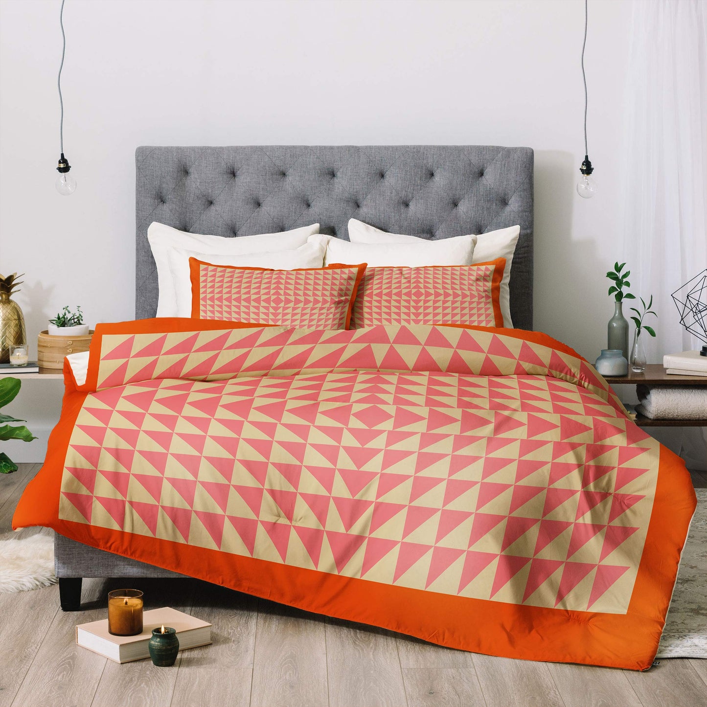 Pink and Orange Triangles June Journal Comforter Set with Pillowcase(s), Twin/XL