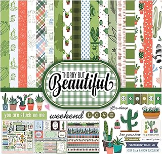 Double-sided cactus-themed scrapbook paper pack, 16 pages