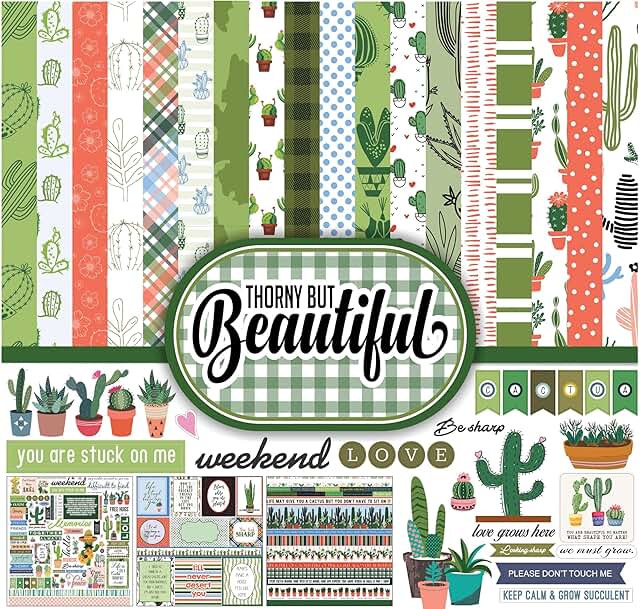 Double-sided cactus-themed scrapbook paper pack, 16 pages