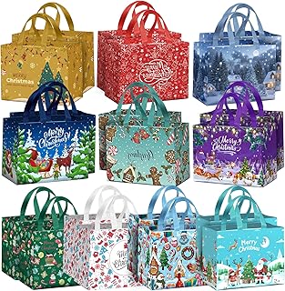 20 Christmas Gift Bags with Handles, Multi-Design