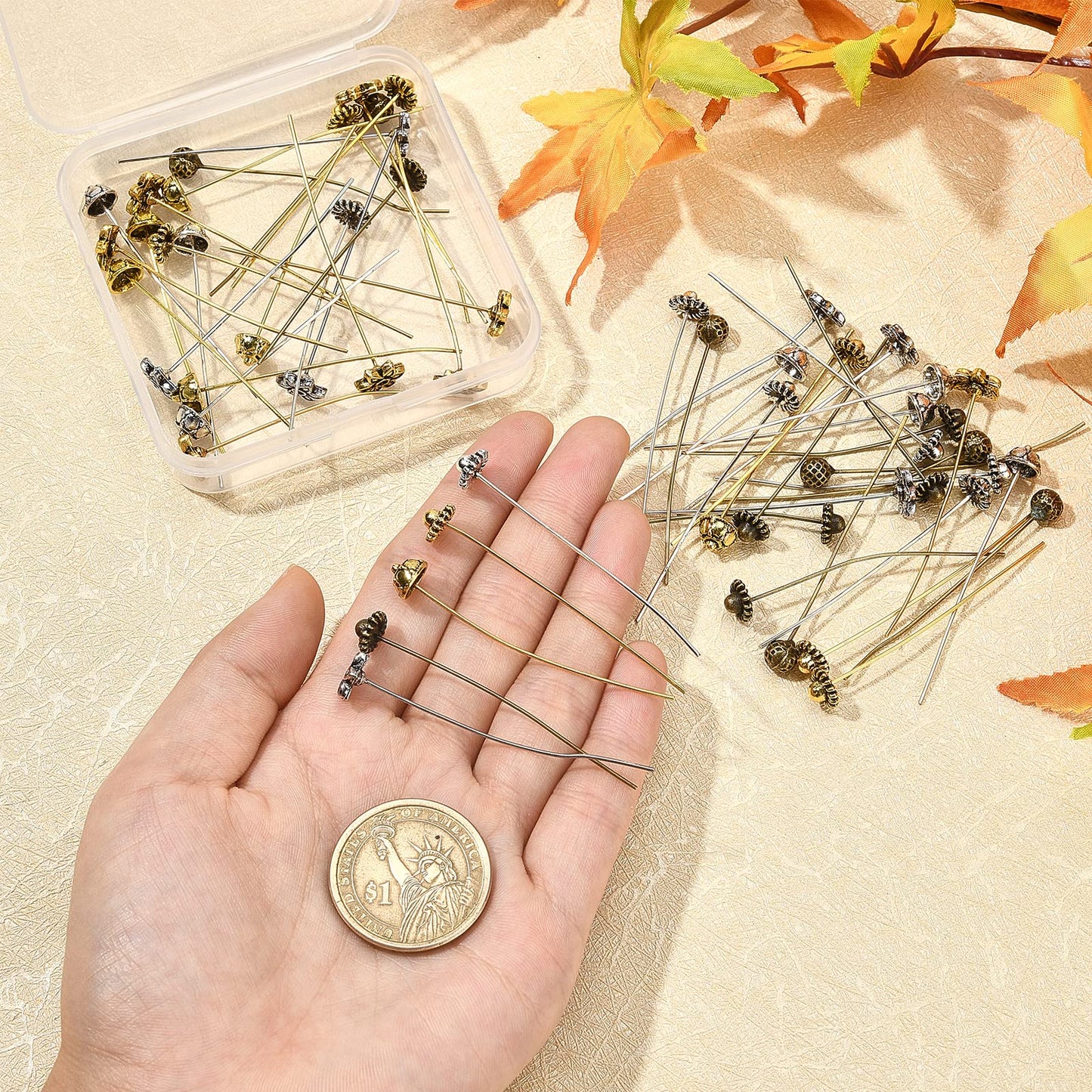 Set of 64 flower head pins for DIY jewelry making