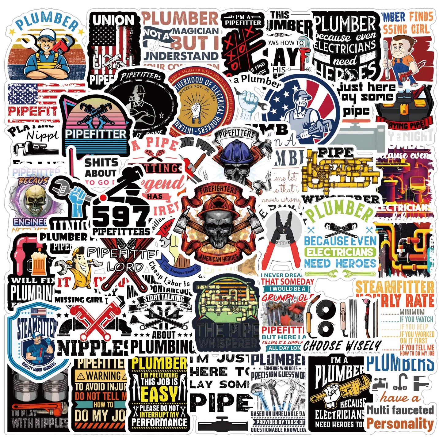 54 Waterproof Pipefitter Stickers for Water Bottles and More