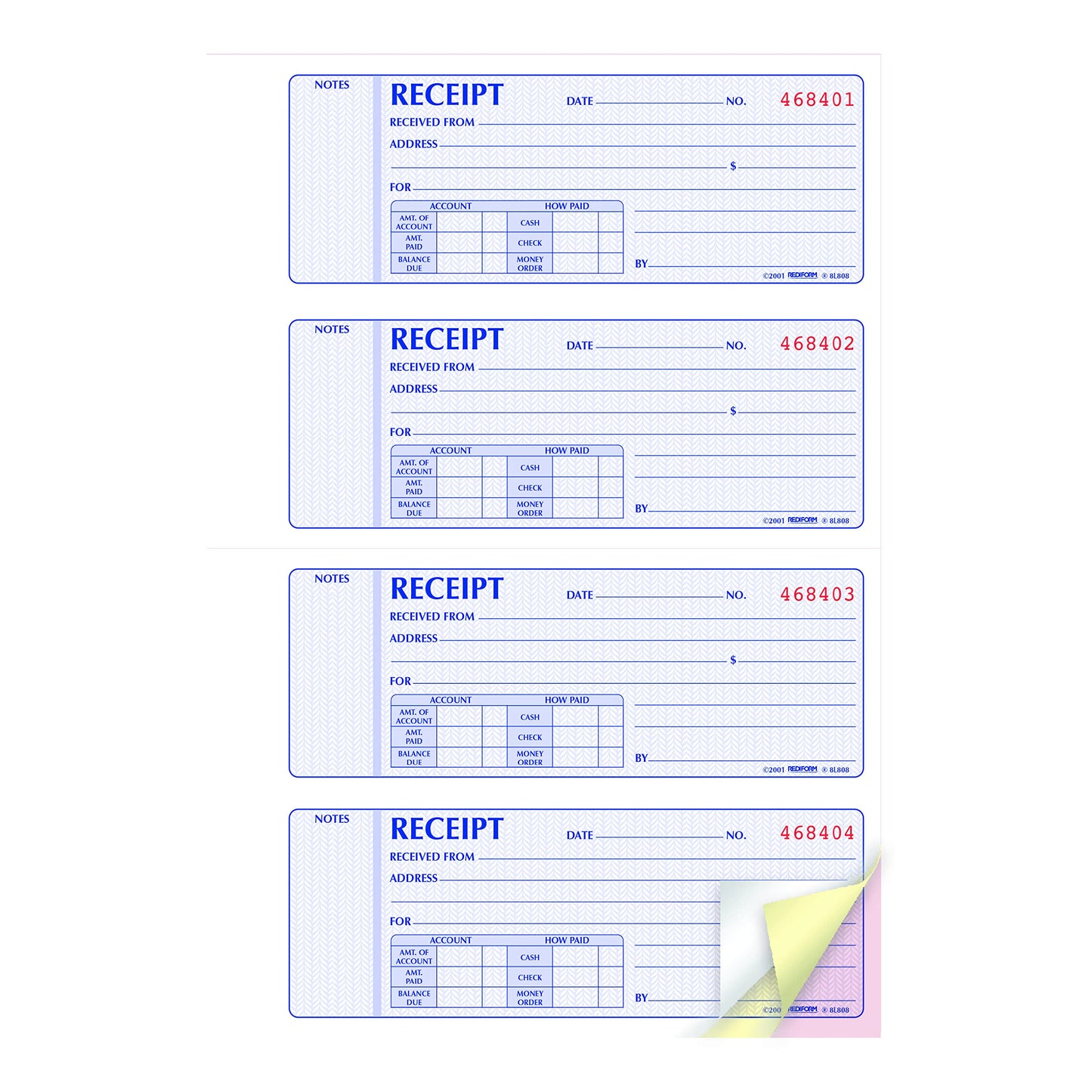 Money Receipt Book with Carbonless Forms, 11" x 8"