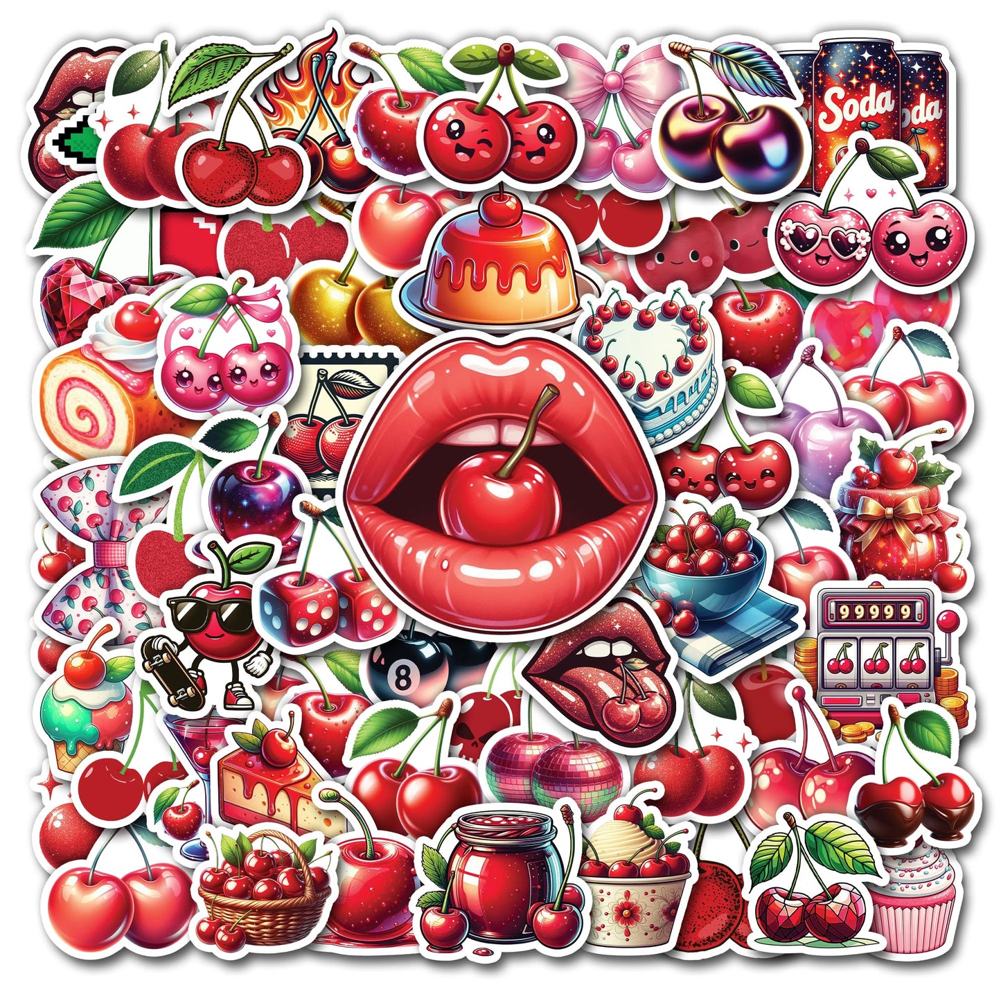 50 Cherry Fruit Stickers for Kids and Teens