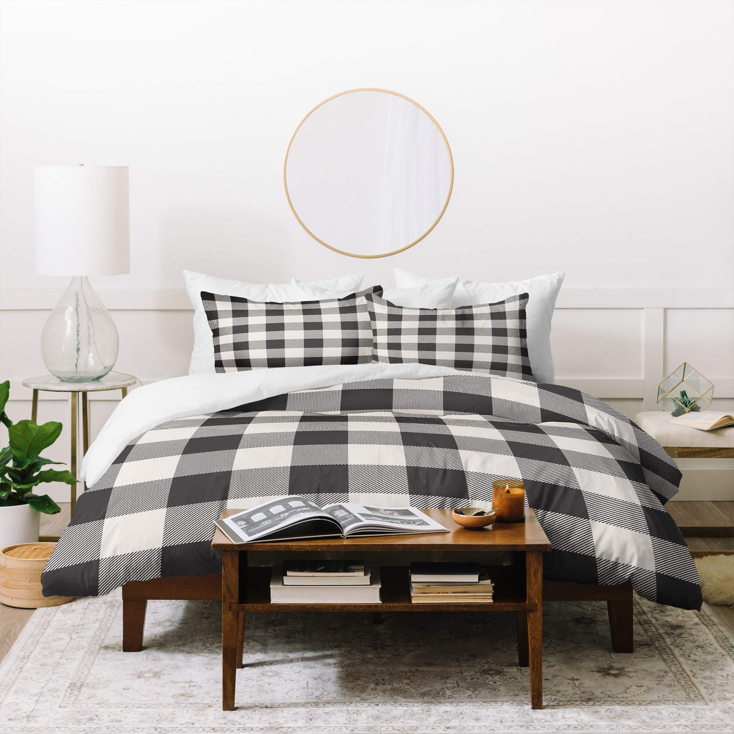 Zoe Wodarz City Plaid Duvet Set with Pillow Sham, Twin, Black  White