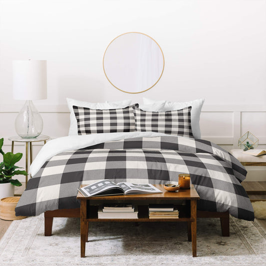Zoe Wodarz City Plaid Duvet Set with Pillow Sham, Twin, Black  White