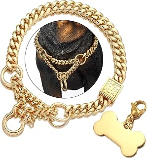 Gold Dog Collar with Chain and Tag, 15MM, 26"