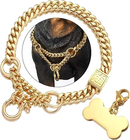 Gold Dog Collar with Chain and Tag, 15MM, 26"