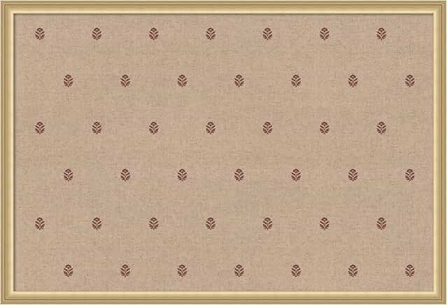 Red botanical fabric pinboard with gold frame