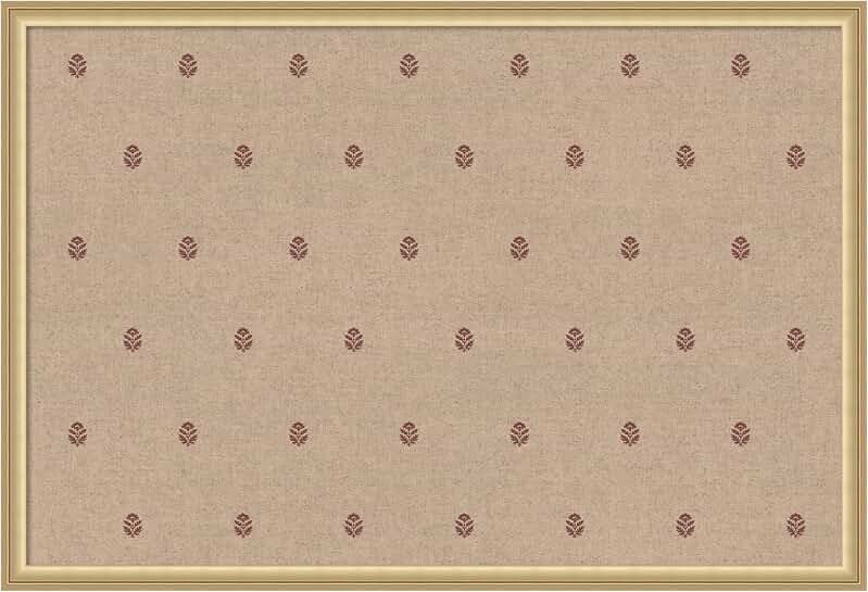 Red botanical fabric pinboard with gold frame