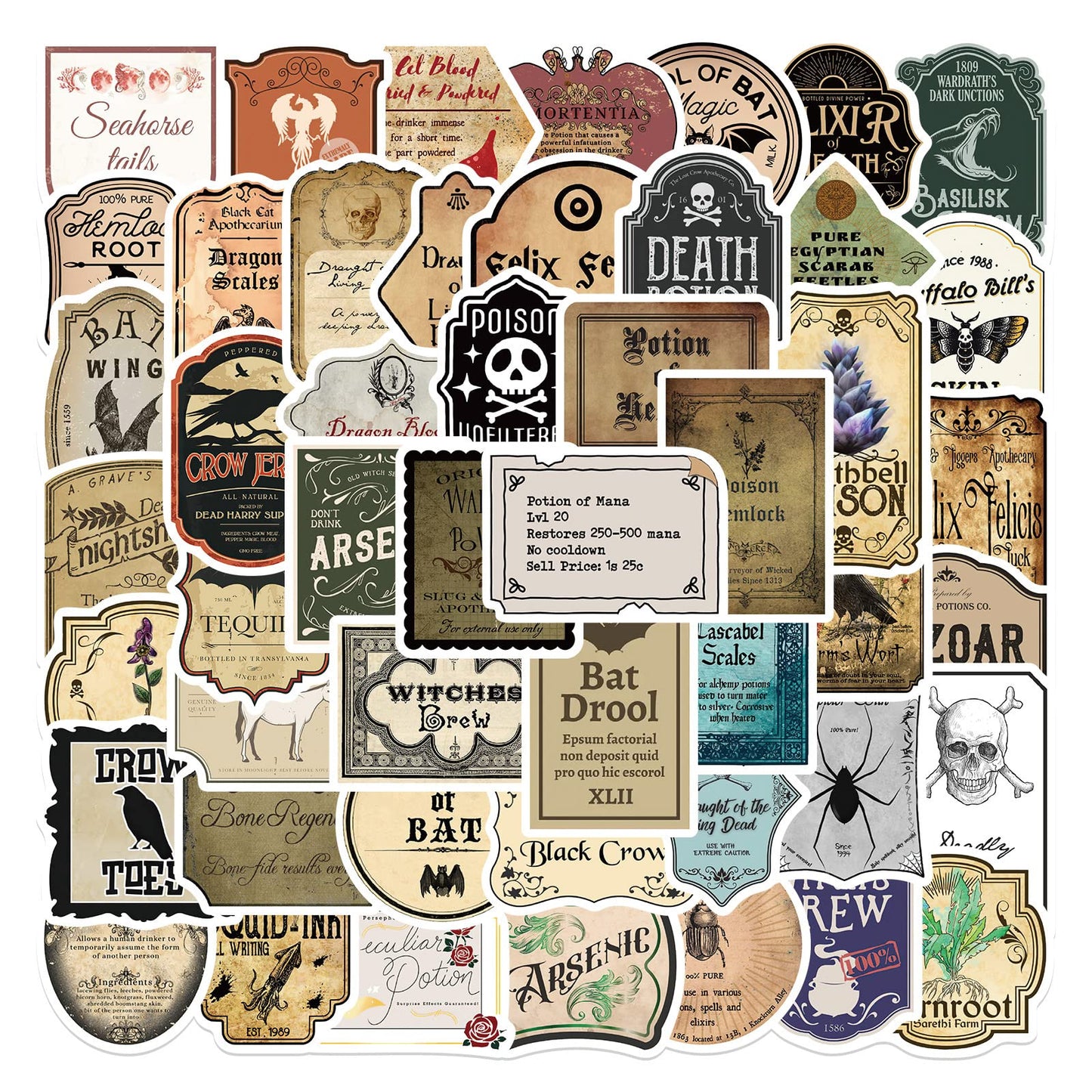 50 Cartoon Vintage Potion Bottle Stickers for Kids and Teens