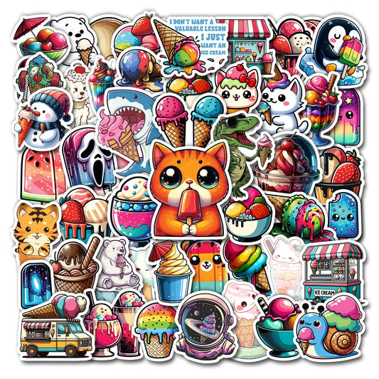 50 Waterproof Ice Cream Stickers for Kids and Teens