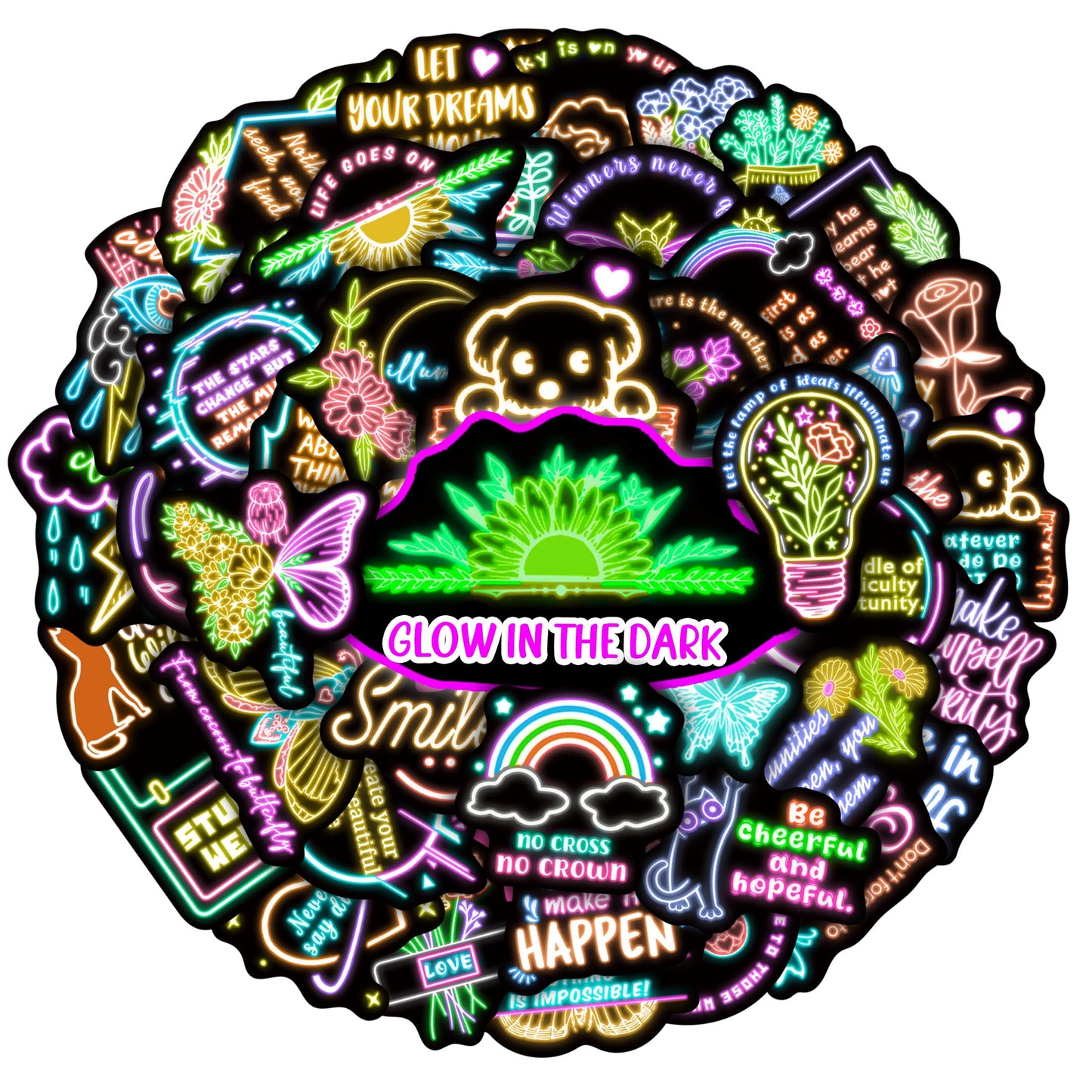 51 Neon Glow-in-the-Dark Motivational Sticker Set