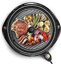 Large Indoor Electric Round Nonstick Grill with Glass Lid