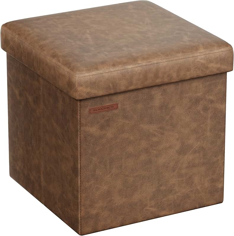 15-Inch Storage Ottoman with Footstool in Coffee Brown
