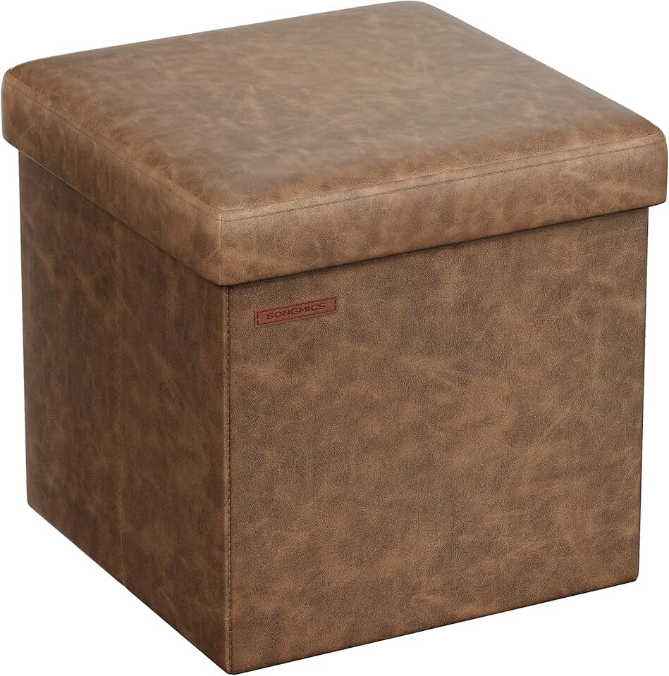 15-Inch Storage Ottoman with Footstool in Coffee Brown
