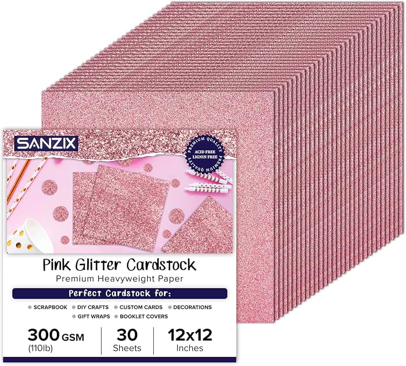 Pink Glitter Cardstock Paper, 12x12", 110lb, 30 Sheets