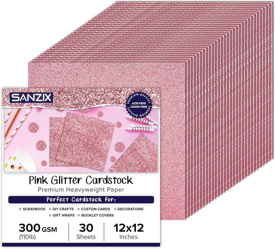 Pink Glitter Cardstock Paper, 12x12", 110lb, 30 Sheets