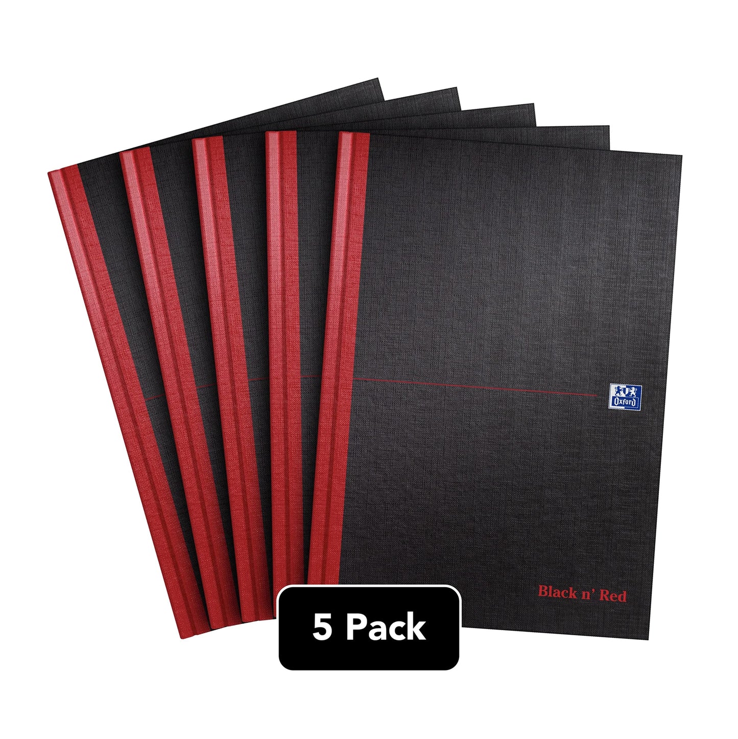 Pack of 5 Black Hardback A4 Notebooks with 192 lined pages