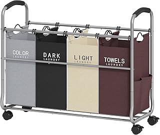 Four-Section Laundry Sorter with Lockable Wheels