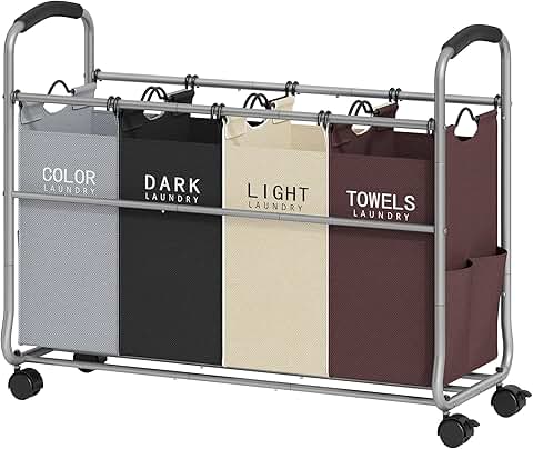 Four-Section Laundry Sorter with Lockable Wheels