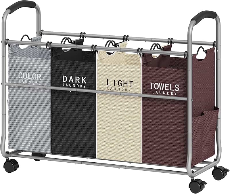 Four-Section Laundry Sorter with Lockable Wheels