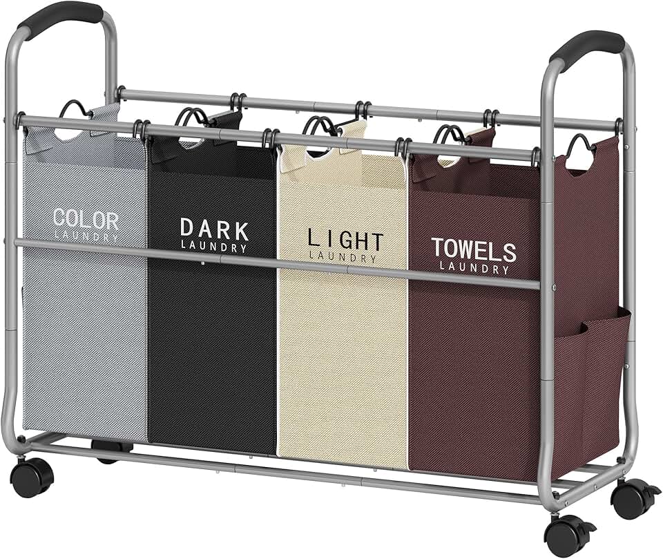 Four-Section Laundry Sorter with Lockable Wheels