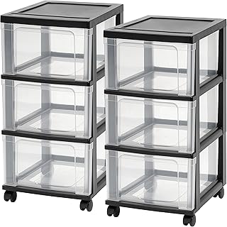 Plastic 3-Drawer Rolling Storage Cart, 2-Pack