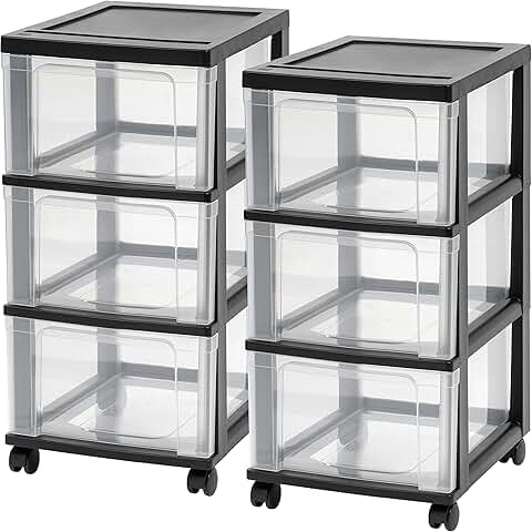 Plastic 3-Drawer Rolling Storage Cart, 2-Pack