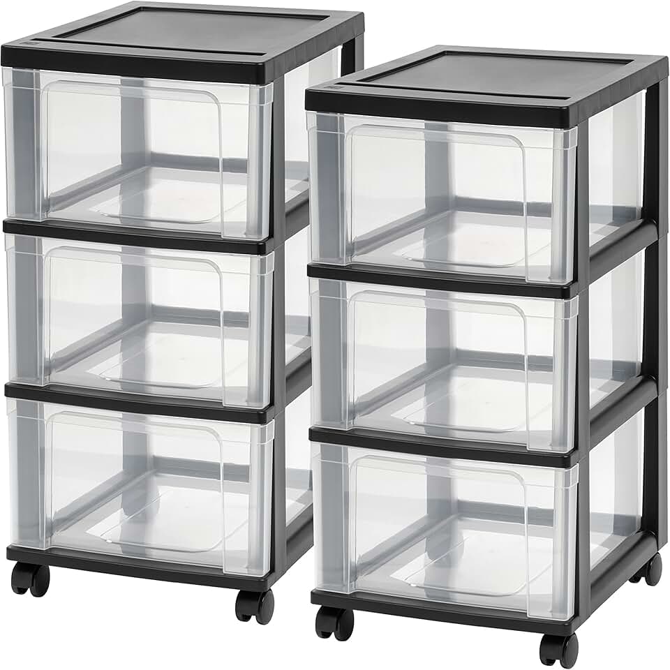 Plastic 3-Drawer Rolling Storage Cart, 2-Pack