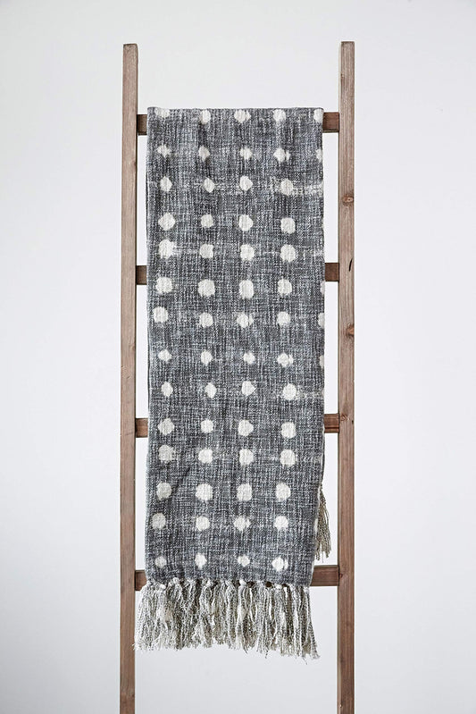 Charcoal Throw with White Polka Dots  Tels