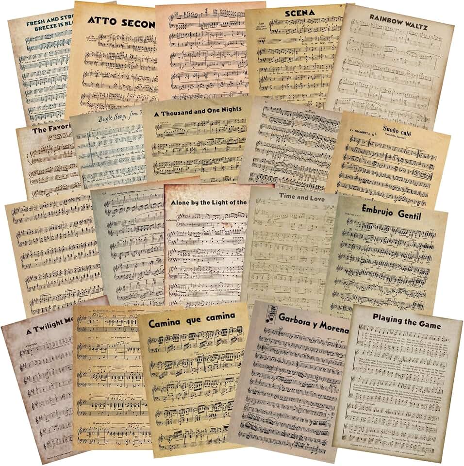 20 Sheets of Vintage Music Scrapbook Paper 8.5x11