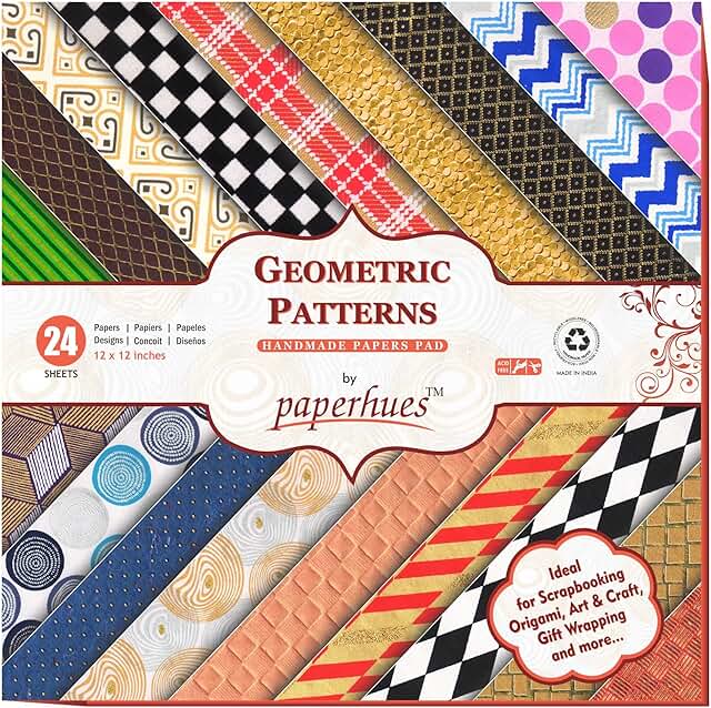 Geometric Pattern Scrapbook Paper Pack, 12x12 inches, 24 sheets
