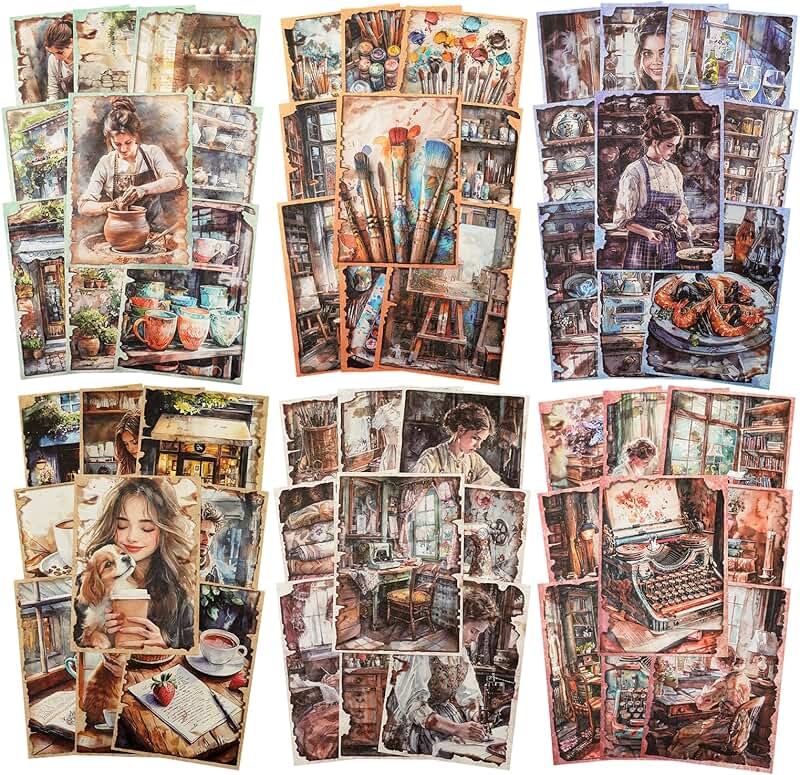 Vintage-themed scrapbook paper for journaling and collage